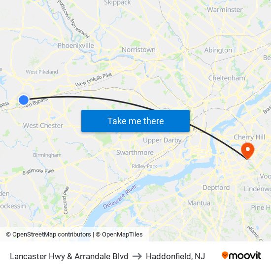 Lancaster Hwy & Arrandale Blvd to Haddonfield, NJ map