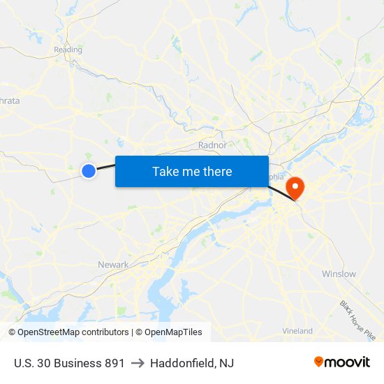 U.S. 30 Business 891 to Haddonfield, NJ map