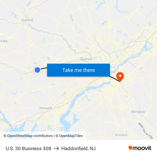 U.S. 30 Business 308 to Haddonfield, NJ map