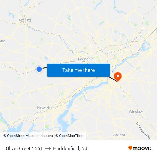 Olive Street 1651 to Haddonfield, NJ map