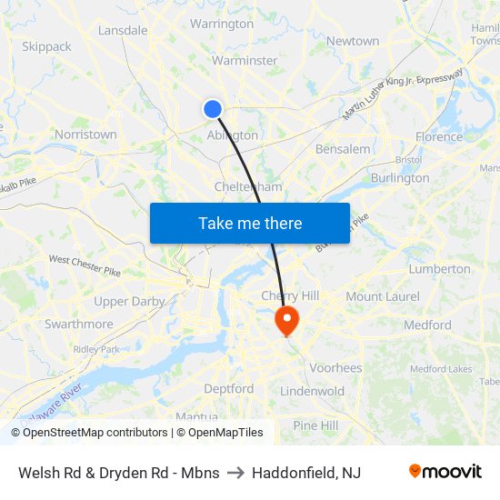 Welsh Rd & Dryden Rd - Mbns to Haddonfield, NJ map