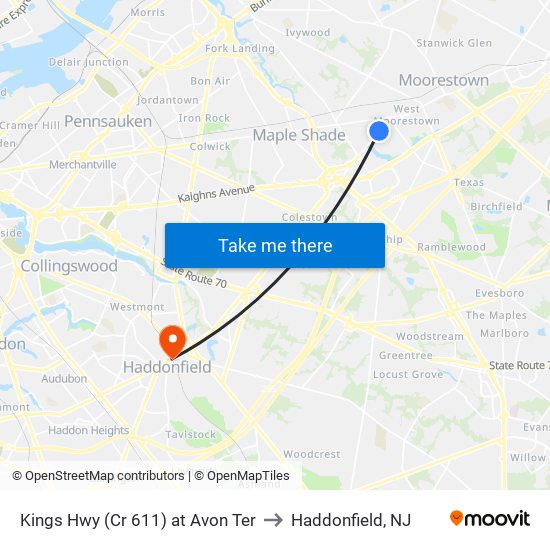 Kings Hwy (Cr 611) at Avon Ter to Haddonfield, NJ map
