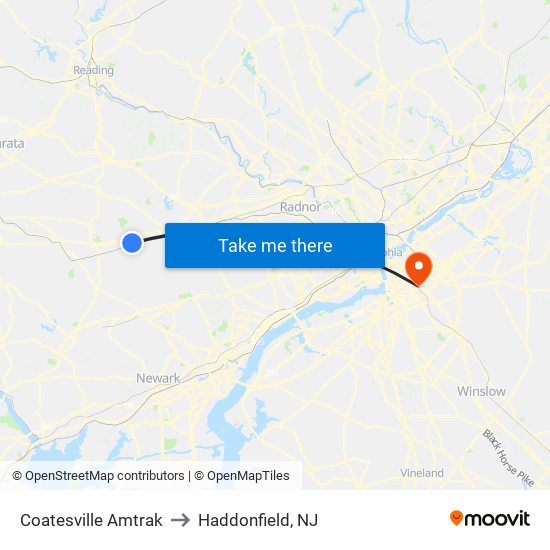 Coatesville Amtrak to Haddonfield, NJ map