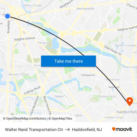 Walter Rand Transportation Ctr to Haddonfield, NJ map