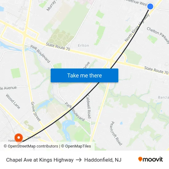 Chapel Ave at Kings Highway to Haddonfield, NJ map