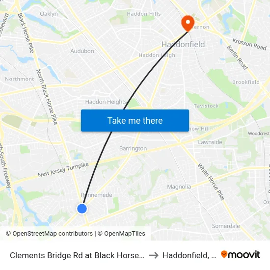 Clements Bridge Rd at Black Horse Pike to Haddonfield, NJ map