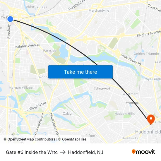 Gate #6 Inside the Wrtc to Haddonfield, NJ map