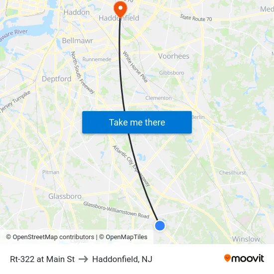 Rt-322 at Main St to Haddonfield, NJ map