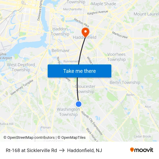 Rt-168 at Sicklerville Rd to Haddonfield, NJ map