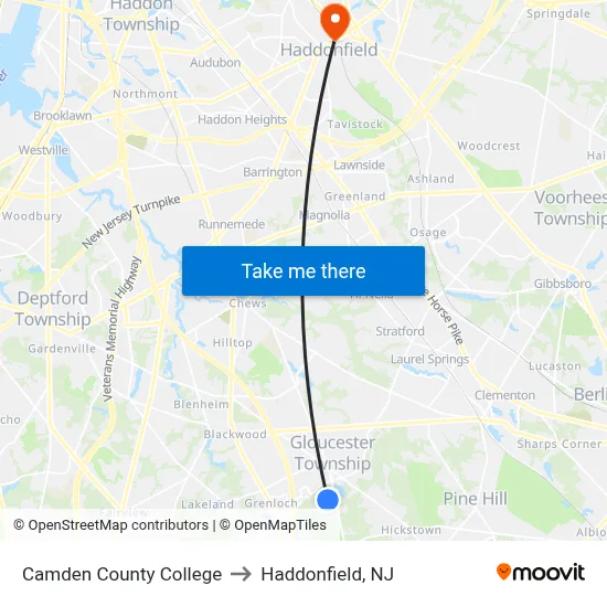 Camden County College to Haddonfield, NJ map