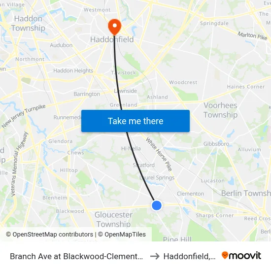 Branch Ave at Blackwood-Clementon Rd to Haddonfield, NJ map