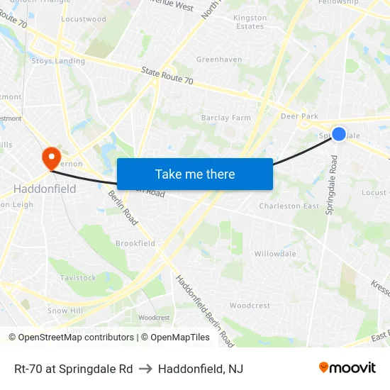 Rt-70 at Springdale Rd to Haddonfield, NJ map