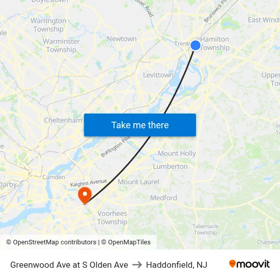 Greenwood Ave at S Olden Ave to Haddonfield, NJ map