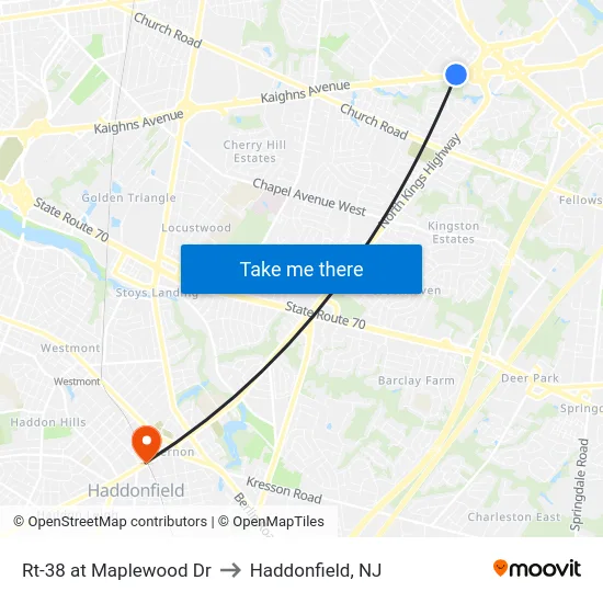 Rt-38 at Maplewood Dr to Haddonfield, NJ map