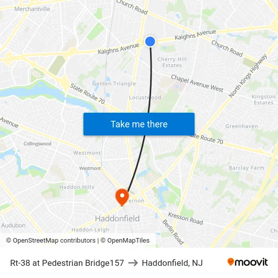 Rt-38 at Pedestrian Bridge157 to Haddonfield, NJ map