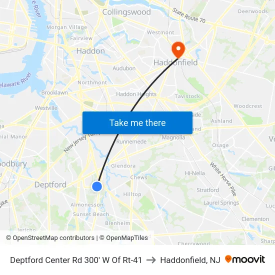 Deptford Center Rd 300' W Of Rt-41 to Haddonfield, NJ map