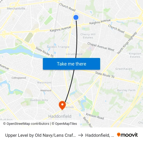 Upper Level by Old Navy/Lens Crafters to Haddonfield, NJ map