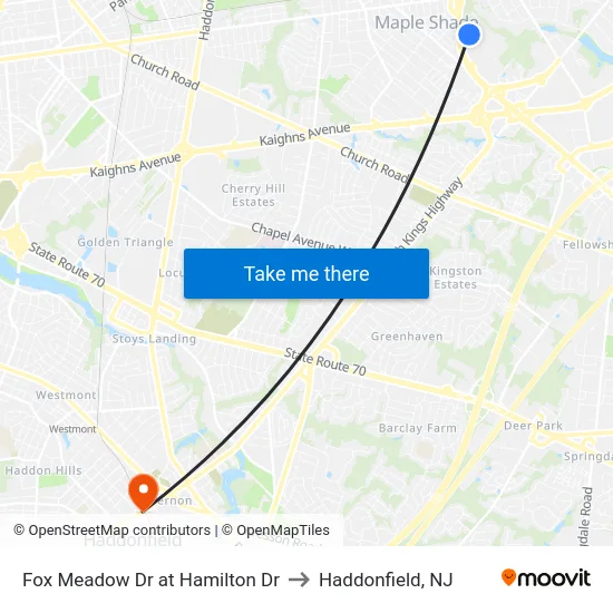 Fox Meadow Dr at Hamilton Dr to Haddonfield, NJ map
