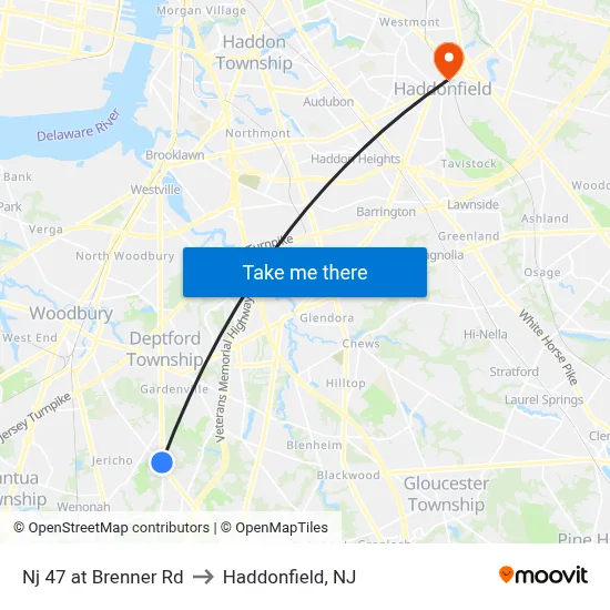Nj 47 at Brenner Rd to Haddonfield, NJ map