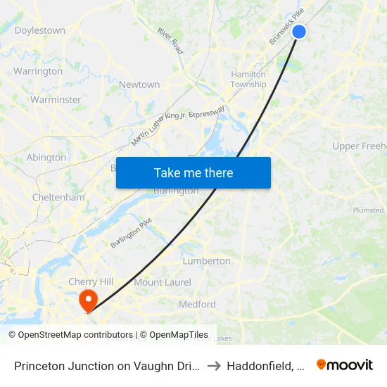 Princeton Junction on Vaughn Drive to Haddonfield, NJ map