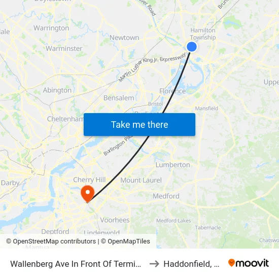 Wallenberg Ave In Front Of Terminal to Haddonfield, NJ map