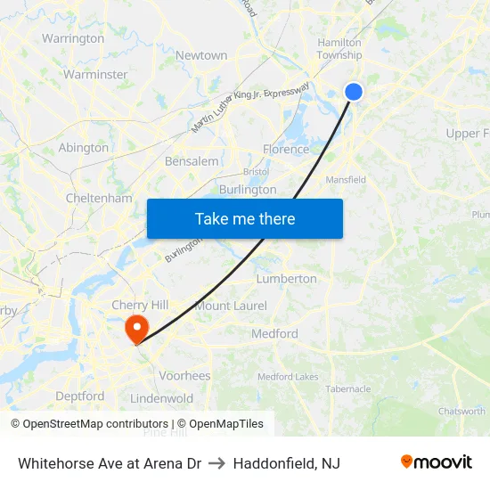 Whitehorse Ave at Arena Dr to Haddonfield, NJ map