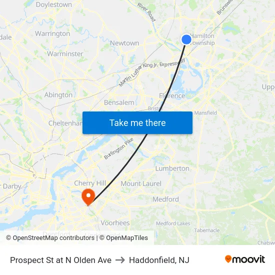 Prospect St at  N Olden Ave to Haddonfield, NJ map