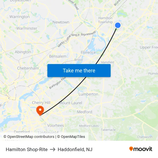 Hamilton Shop-Rite to Haddonfield, NJ map