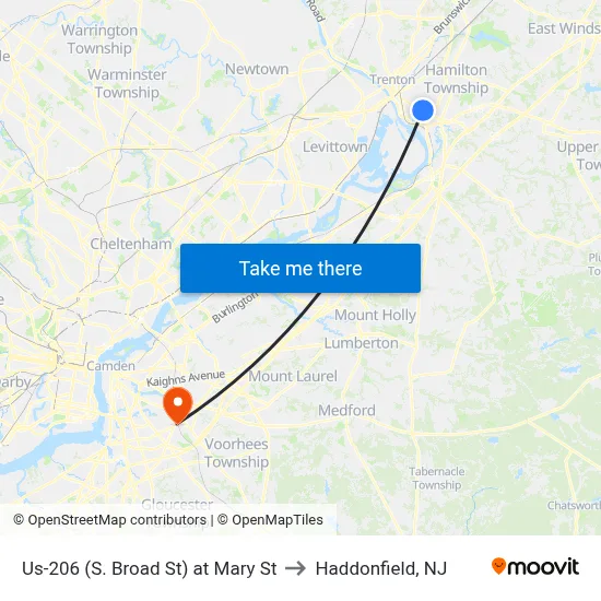Us-206 (S. Broad St) at Mary St to Haddonfield, NJ map