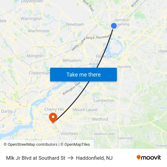 Mlk Jr Blvd at Southard St to Haddonfield, NJ map