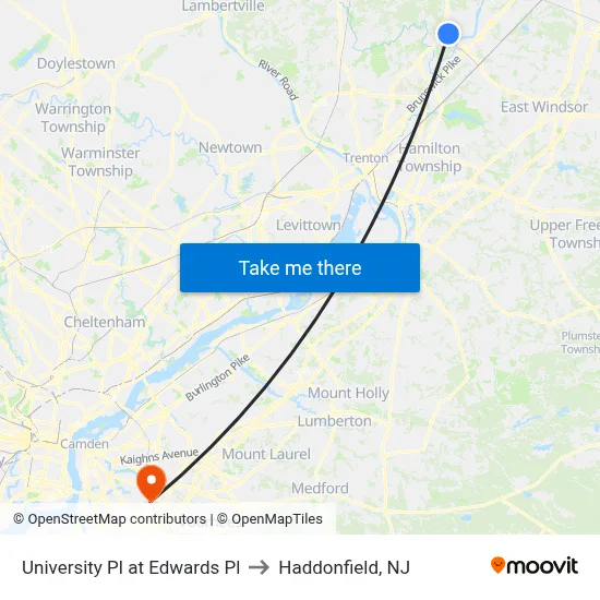 University Pl at Edwards Pl to Haddonfield, NJ map