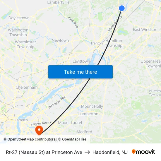 Rt-27 (Nassau St) at Princeton Ave to Haddonfield, NJ map