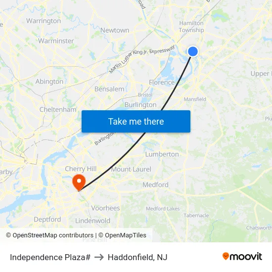 Independence Plaza# to Haddonfield, NJ map