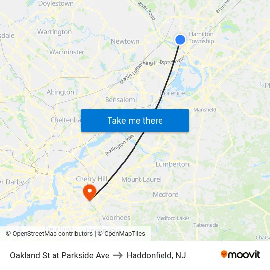 Oakland St at Parkside Ave to Haddonfield, NJ map