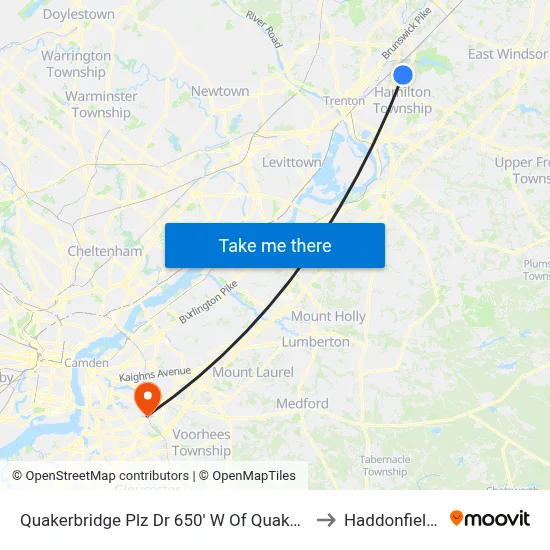 Quakerbridge Plz Dr 650' W Of Quakerbridge Rd to Haddonfield, NJ map