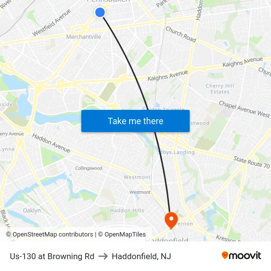 Us-130 at Browning Rd to Haddonfield, NJ map