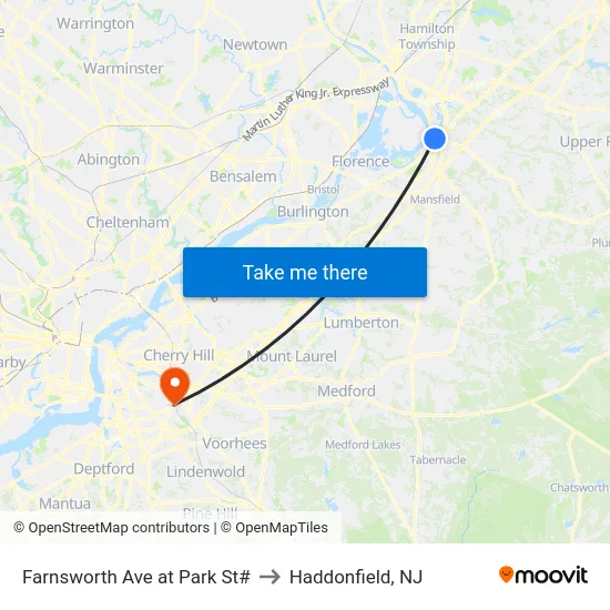 Farnsworth Ave at Park St# to Haddonfield, NJ map