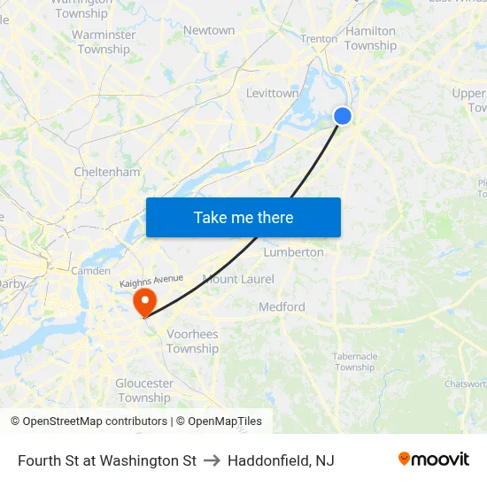 Fourth St at Washington St to Haddonfield, NJ map