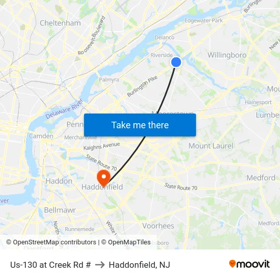 Us-130 at Creek Rd # to Haddonfield, NJ map
