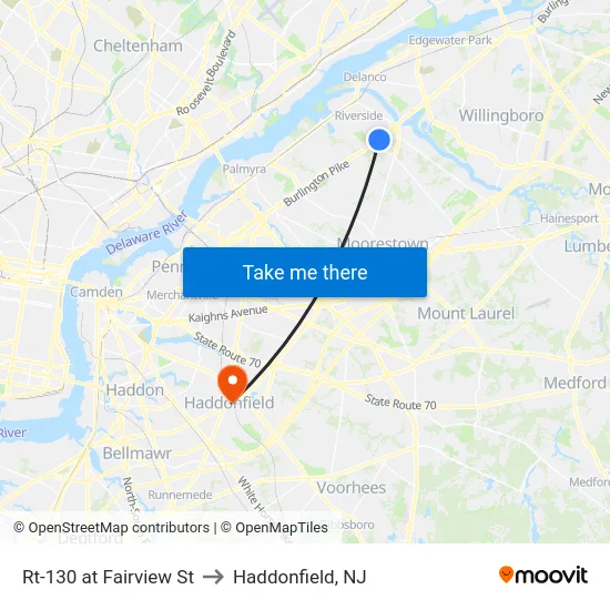 Rt-130 at Fairview St to Haddonfield, NJ map