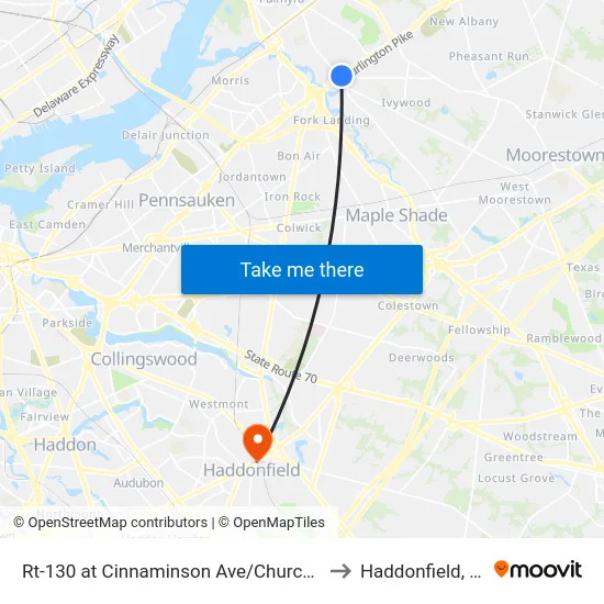 Rt-130 at Cinnaminson Ave/Church Rd to Haddonfield, NJ map