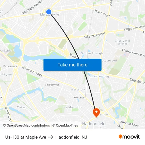 Us-130 at Maple Ave to Haddonfield, NJ map