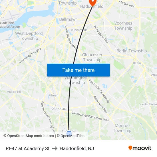 Rt-47 at Academy St to Haddonfield, NJ map