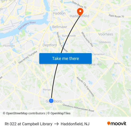 Rt-322 at Campbell Library to Haddonfield, NJ map