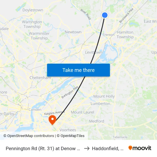 Pennington Rd (Rt. 31)  at Denow Rd to Haddonfield, NJ map