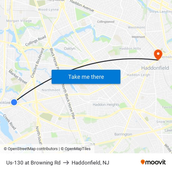 Us-130 at Browning Rd to Haddonfield, NJ map