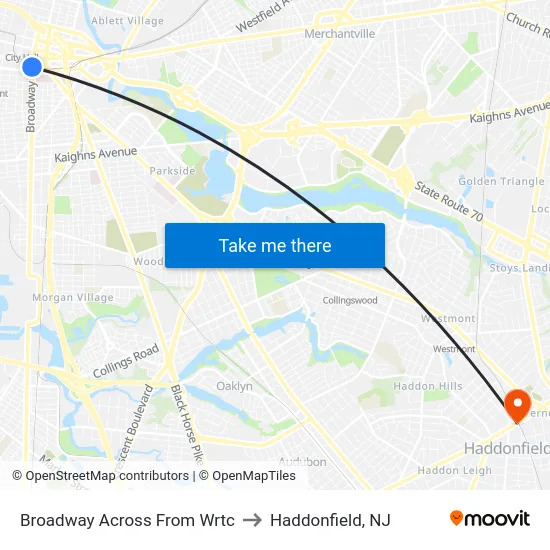 Broadway Across From Wrtc to Haddonfield, NJ map
