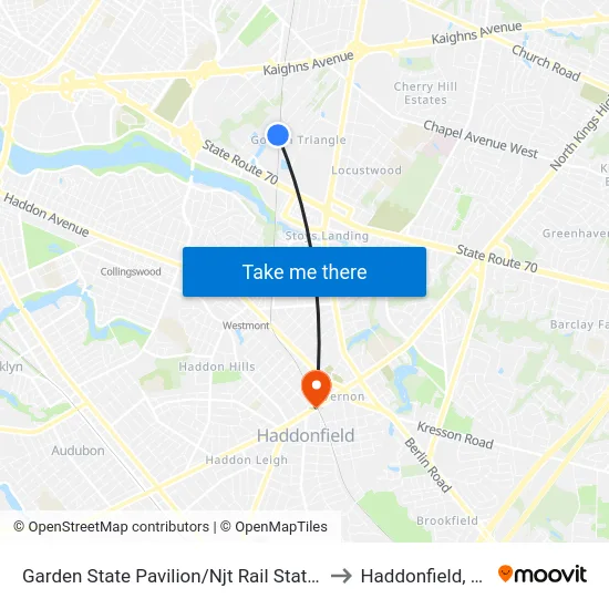 Garden State Pavilion/Njt Rail Station to Haddonfield, NJ map