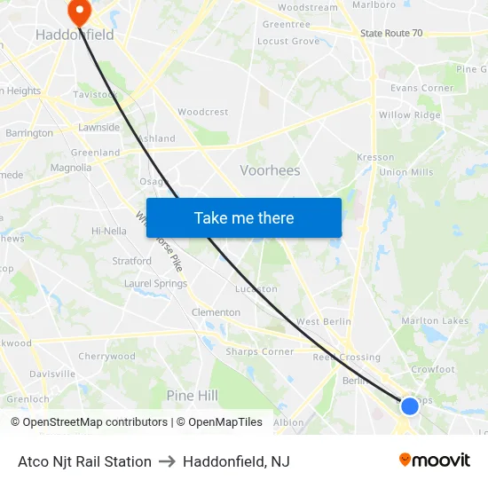 Atco Njt Rail Station to Haddonfield, NJ map