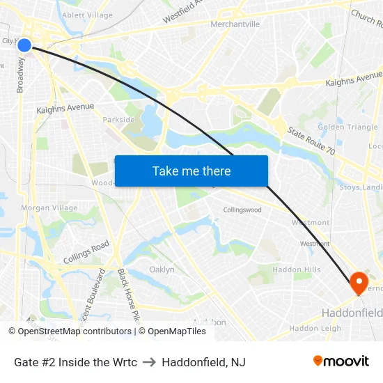 Gate #2 Inside the Wrtc to Haddonfield, NJ map